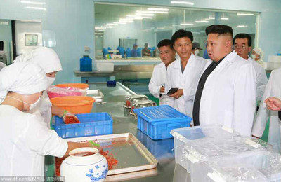 高清:金正恩穿“白大褂”视察水产品加工厂 (8)